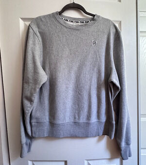Victorias Secret PINK Embroidered P Logo Gray Varsity Crewneck Sweatshirt Small